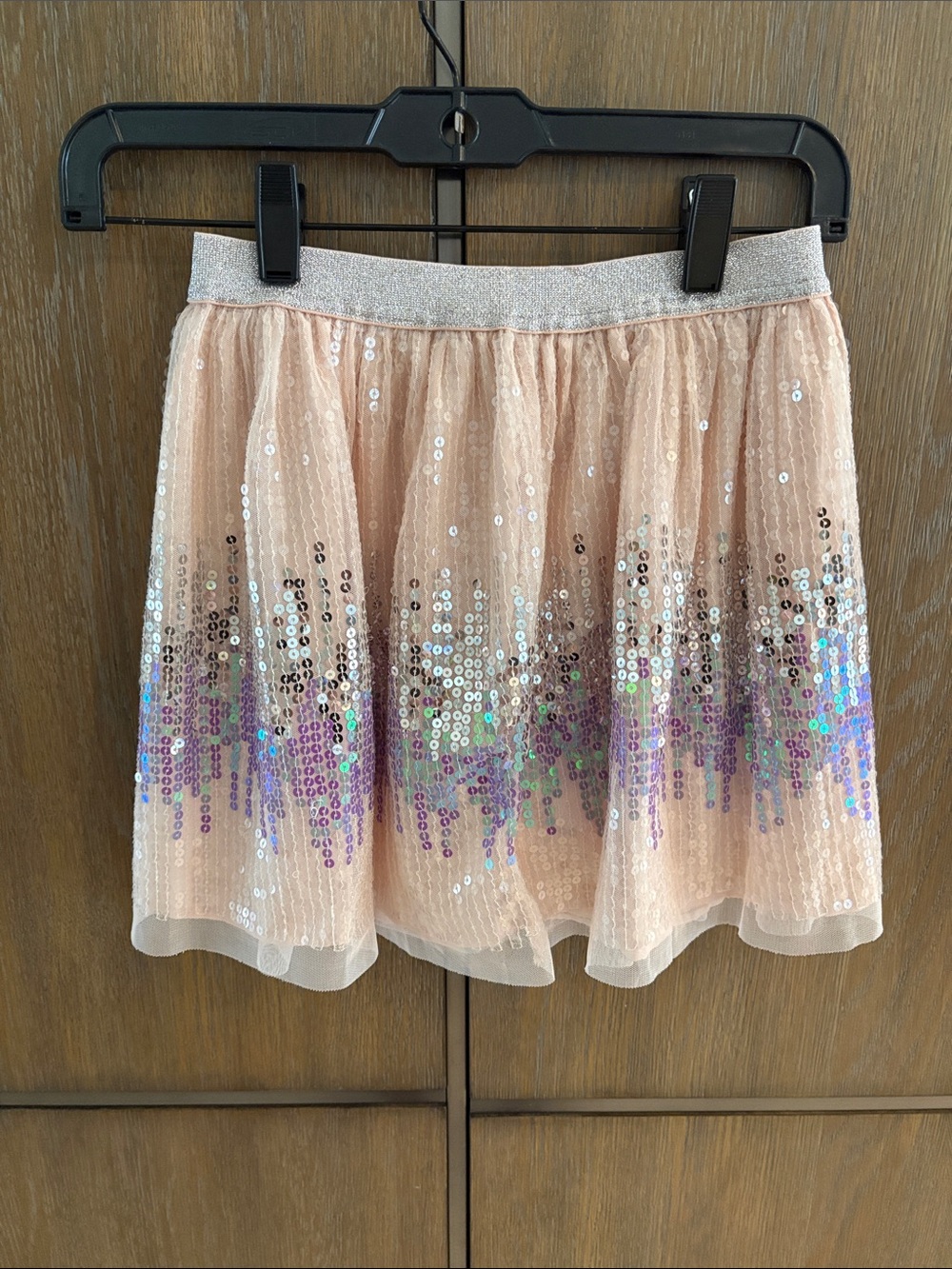 Cat & Jack Blush Pink Sequin Tulle Skirt with Silver Waistband